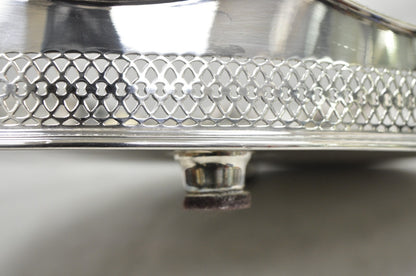 Antique English Edwardian Silver Plated Scalloped Oval Butlers Serving Bar Tray