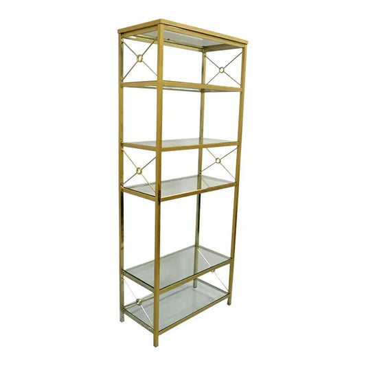 Vintage Hollywood Regency Modern Brass Plated Metal Gold X-Form Etagere Bookcase