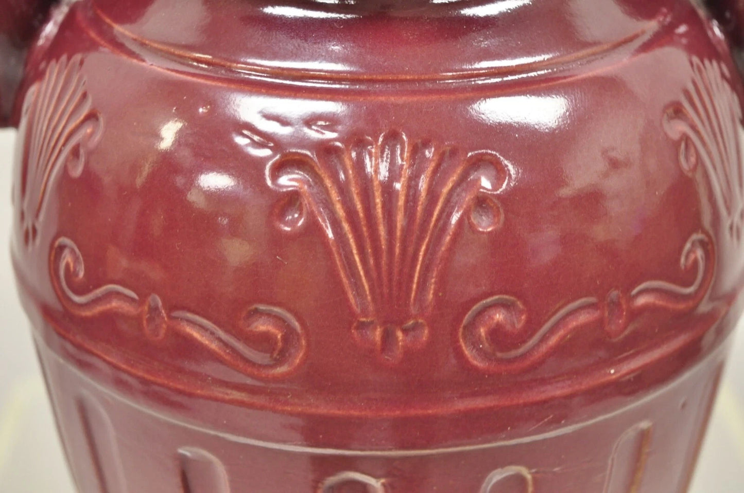 Antique R.R.P Co Roseville, OH Red Stoneware Twin Handle 14" Red Jug Vase Vessel