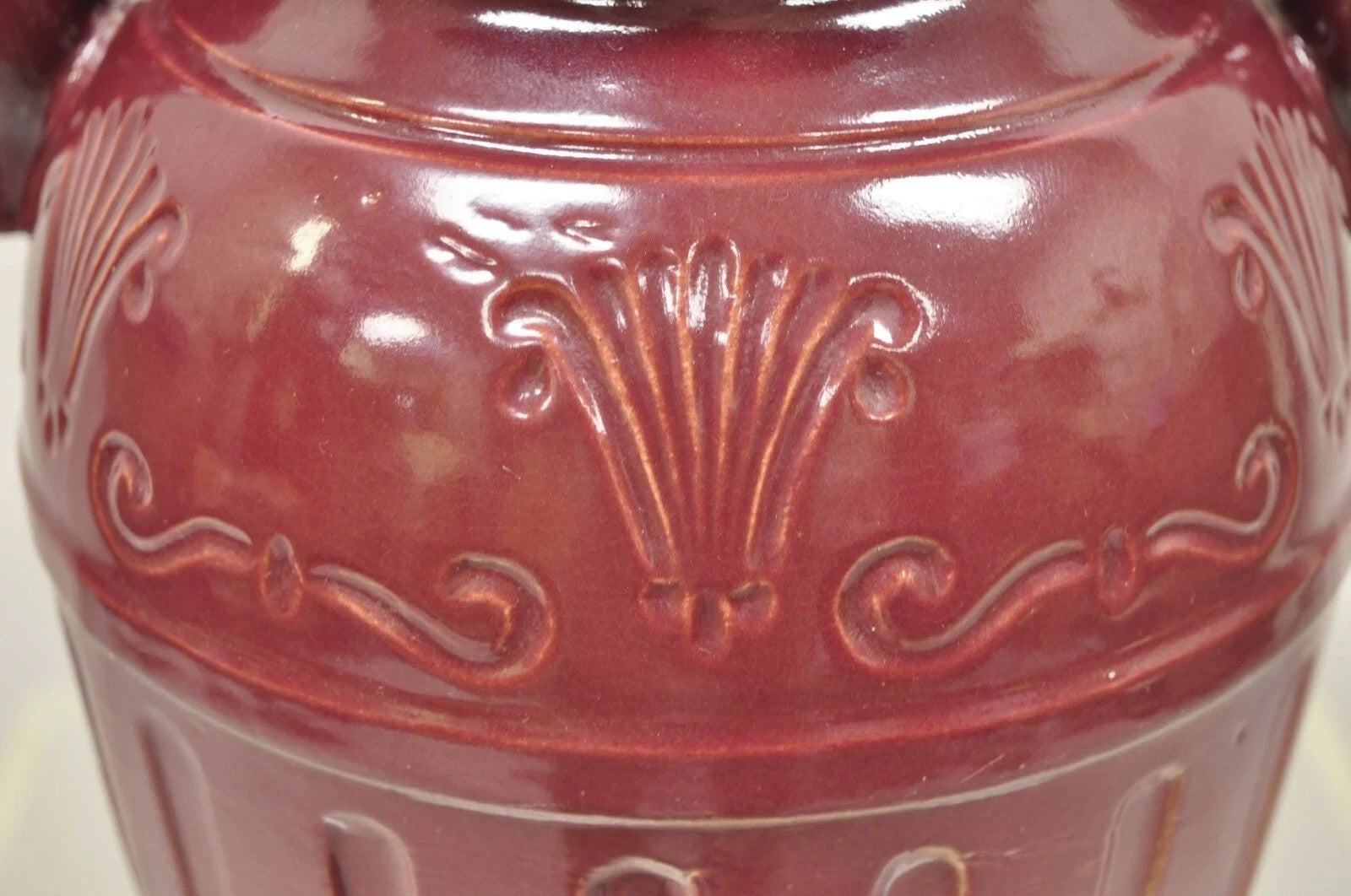 Antique R.R.P Co Roseville, OH Red Stoneware Twin Handle 14" Red Jug Vase Vessel