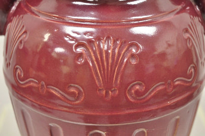 Antique R.R.P Co Roseville, OH Red Stoneware Twin Handle 14" Red Jug Vase Vessel