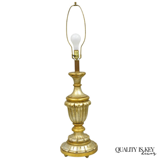 Vintage Italian Hollywood Regency Silver & Gold Gilt Carved Wood Table Lamp