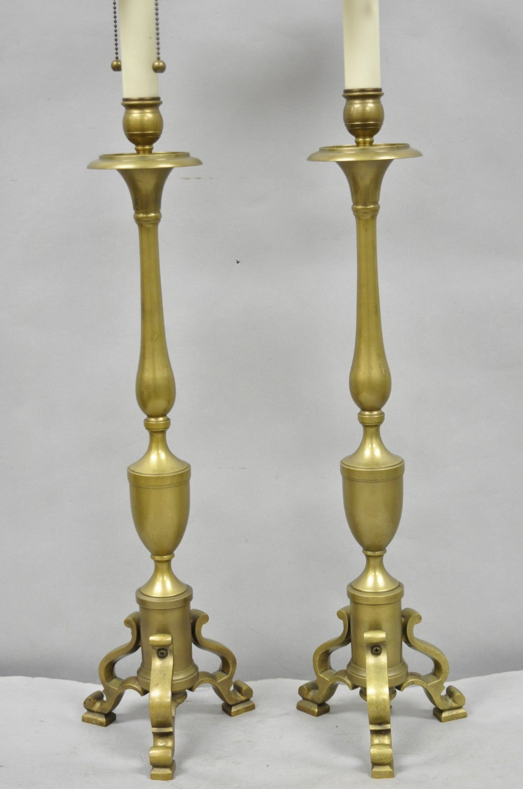 Vintage Federal Style Brass Candlestick Urn Form Table Lamps, Japan - a Pair