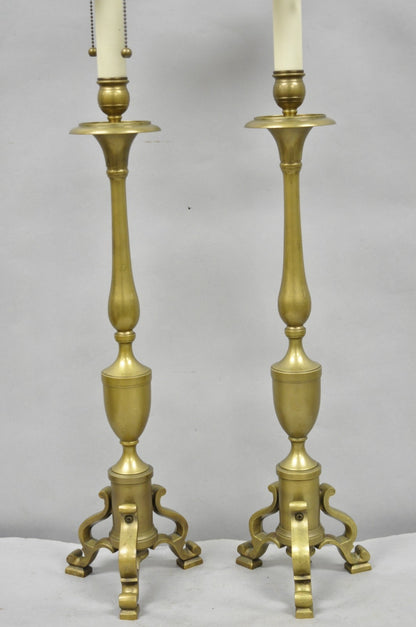 Vintage Federal Style Brass Candlestick Urn Form Table Lamps, Japan - a Pair