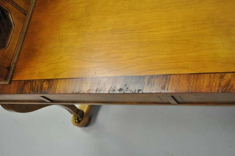 Vintage French Regency Rosewood & Walnut Cartonnier Table Desk w Bronze Paw Feet