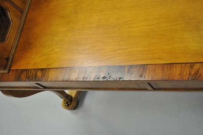 Vintage French Regency Rosewood & Walnut Cartonnier Table Desk w Bronze Paw Feet