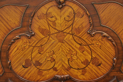 Antique French Louis XV Style Walnut Satinwood Inlay Twin Bed Frames - a Pair