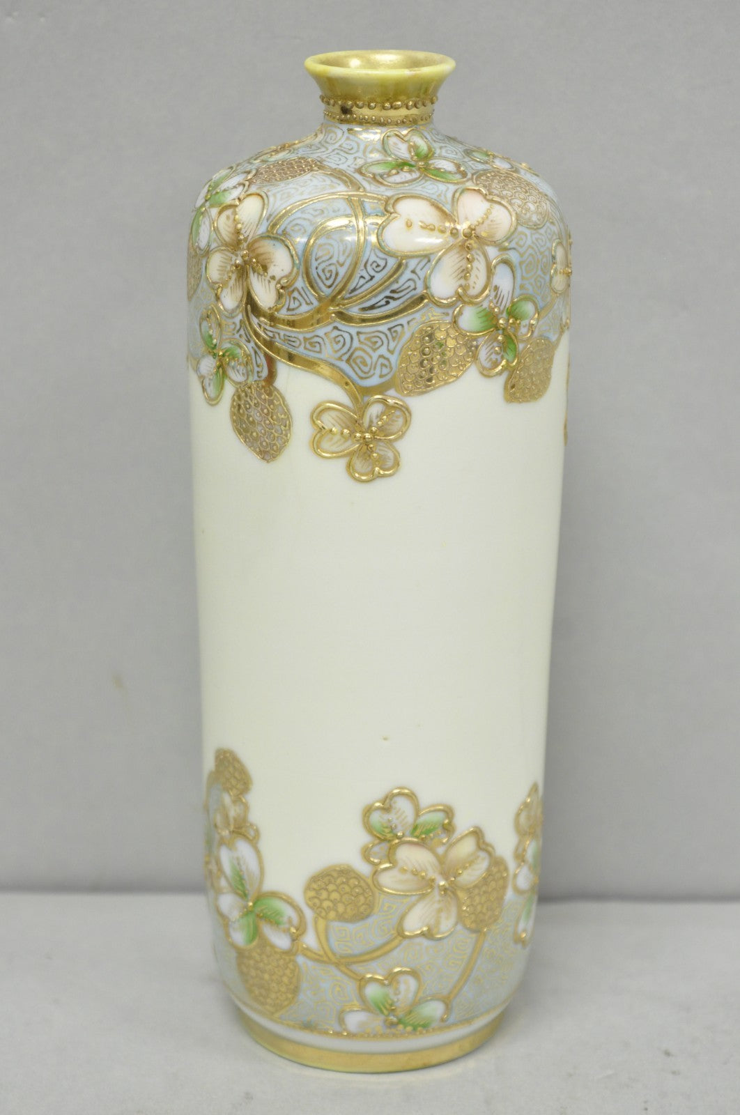 Antique Nippon Art Nouveau Hand Painted Gold Gilt Porcelain Small Cylinder Vase