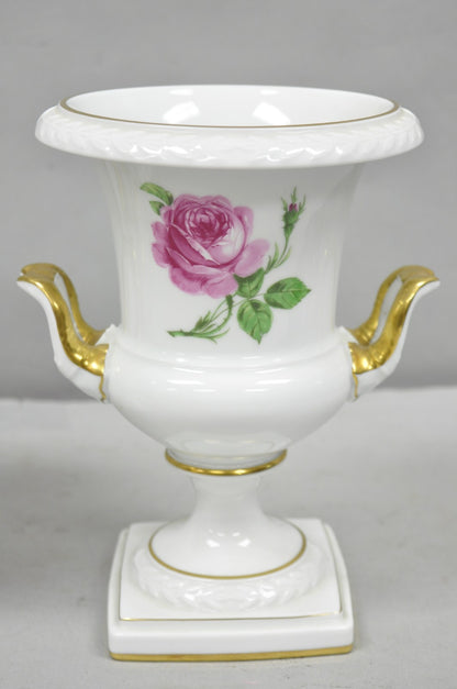Alka Alboth & Kaiser Painted French Porcelain Pink Rose Trophy Cup Urn Vase Pair