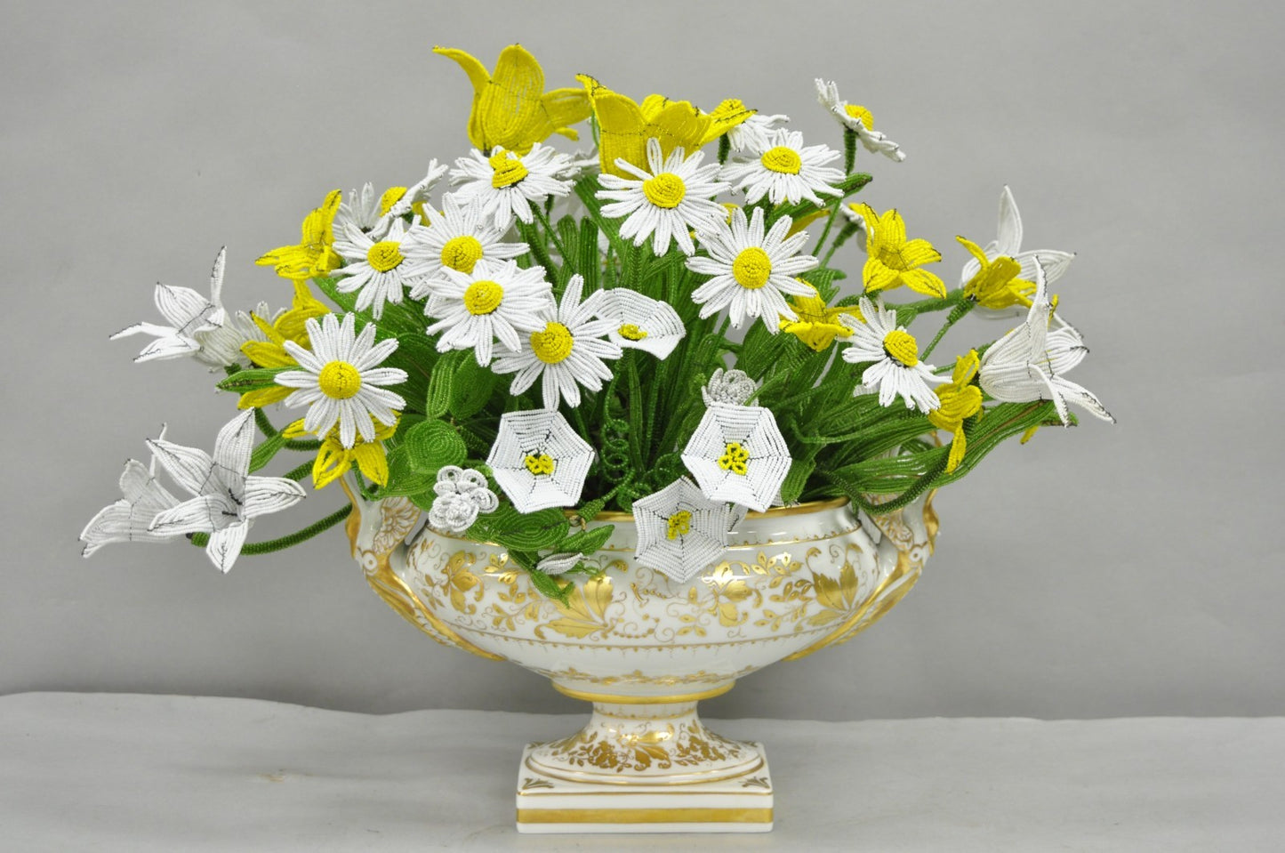 Antique Limoges French Regency White & Gold Porcelain Swan Urn Vase Cachepot