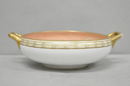 Antique Nippon Morimora Hand Painted Flowers & Ducks Coral Porcelain Bowl (A)