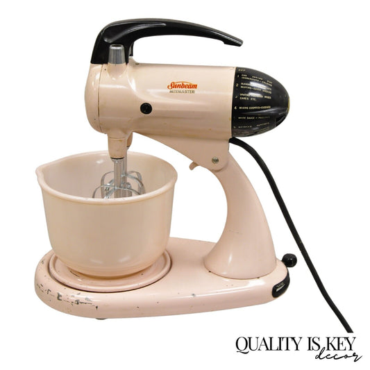 Vintage Sunbeam Mixmaster Pink 10 Speed Electric Mixer With Glass Bowl