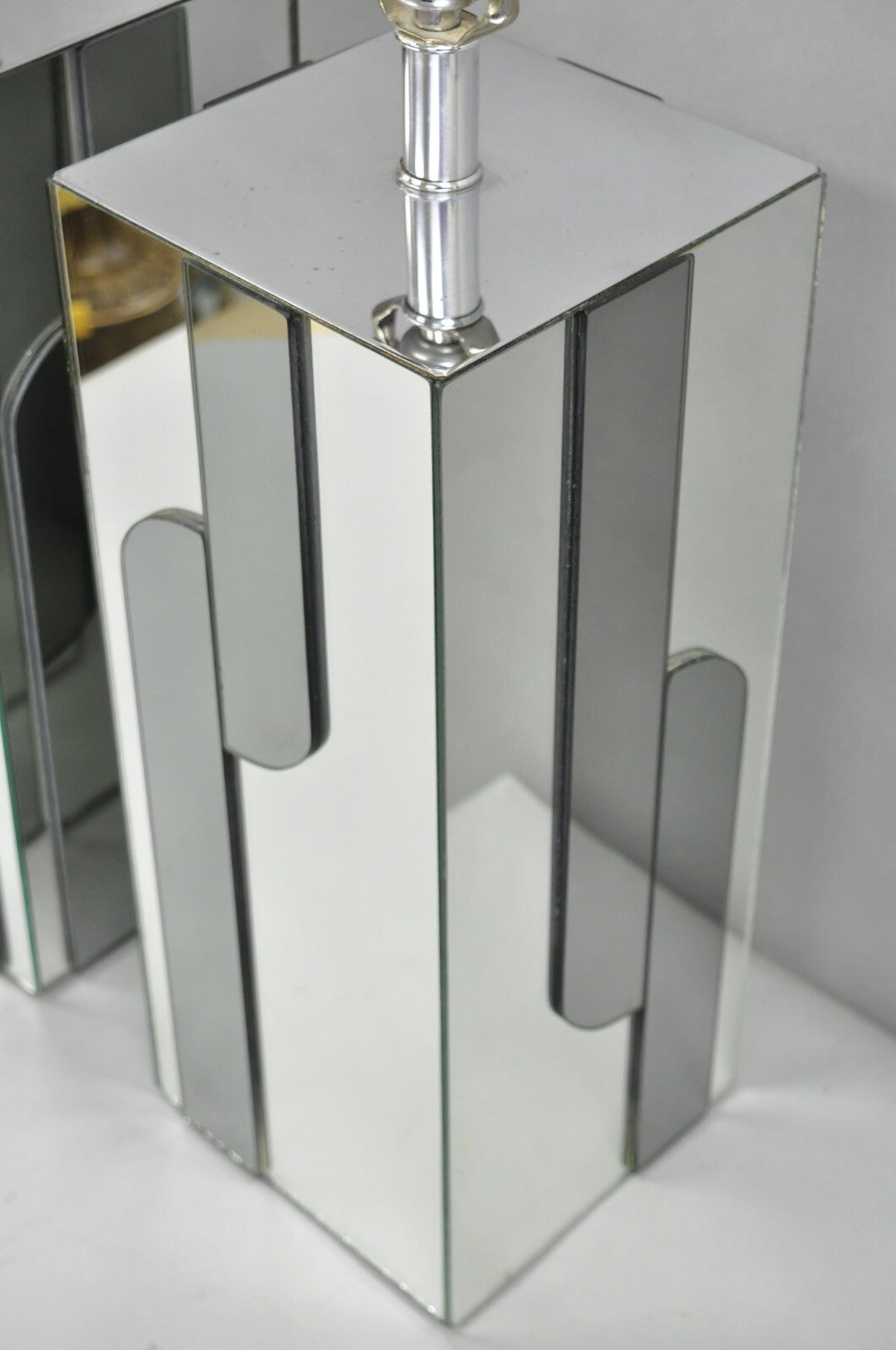 Vintage Mid Century Modern Mirror Skyscraper Cubist Table Lamps - a Pair