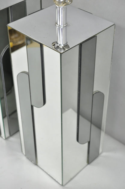 Vintage Mid Century Modern Mirror Skyscraper Cubist Table Lamps - a Pair
