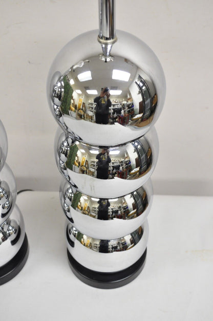 George Kovacs Mid Century Modern Chrome 4 Stacked Ball Table Lamps - a Pair