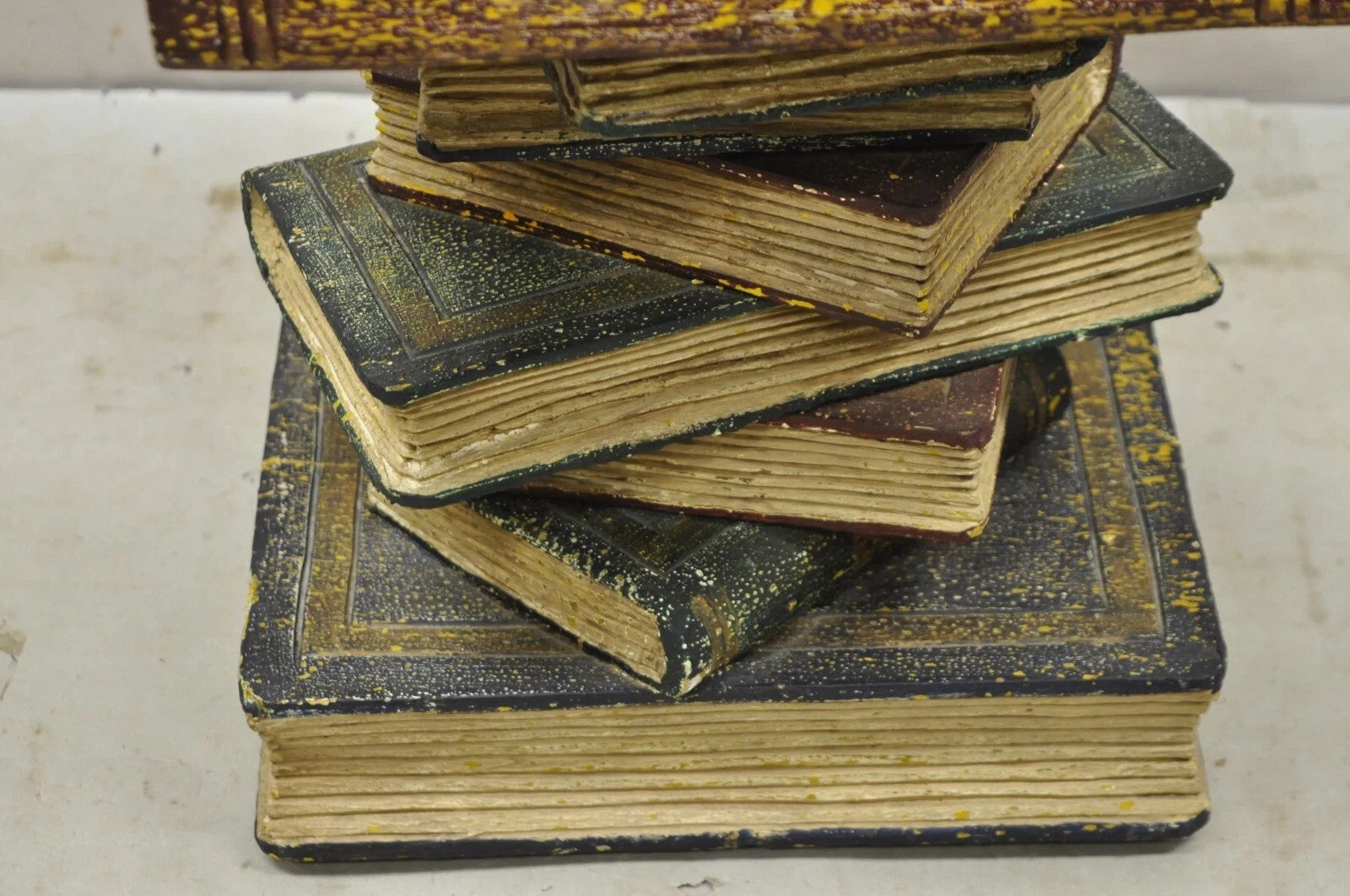 Vintage Regency Style Figural Faux Stacked Book Form Round Glass Top Side Table