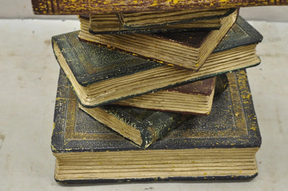 Vintage Regency Style Figural Faux Stacked Book Form Round Glass Top Side Table