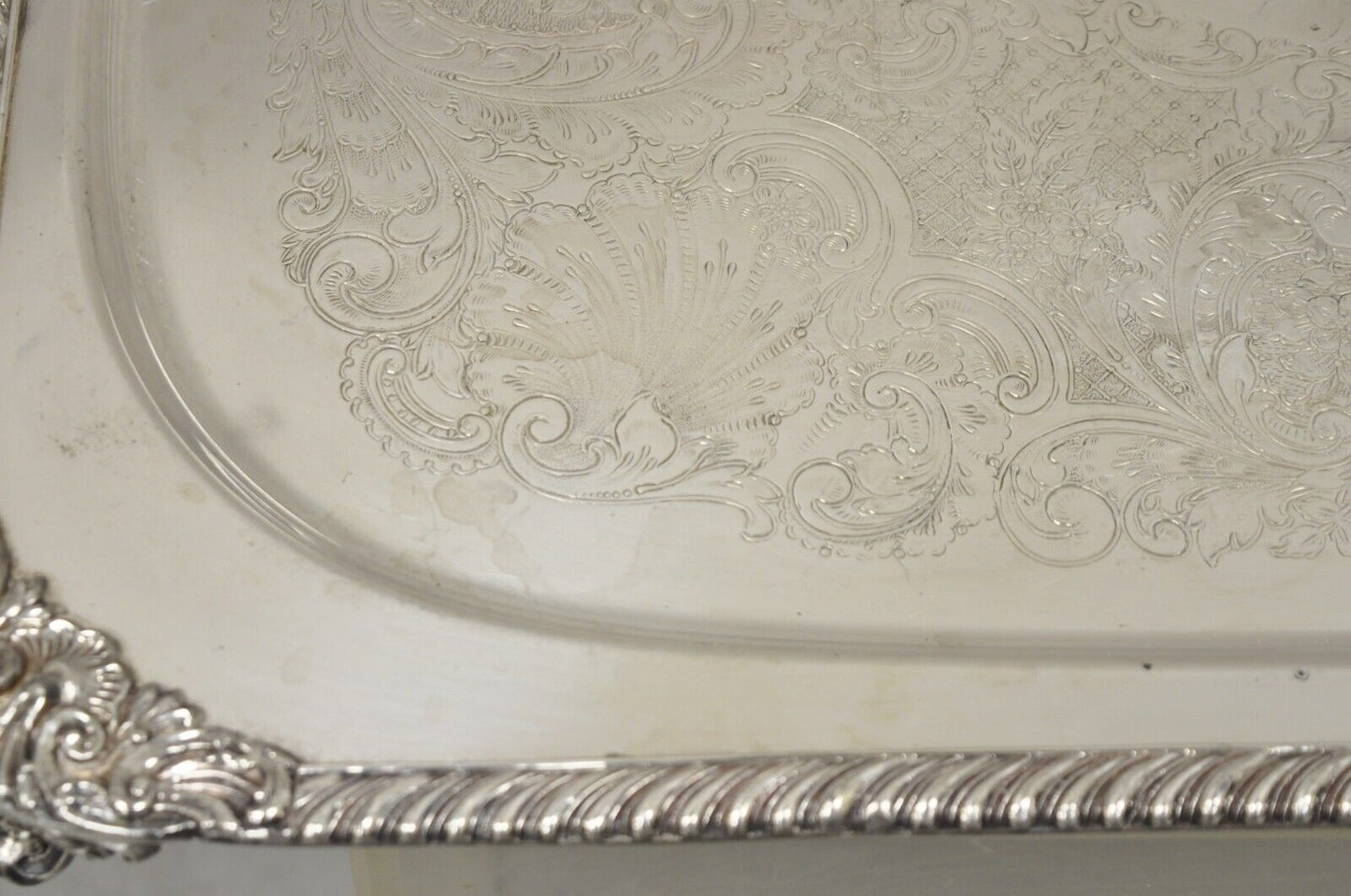 Ornate English Victorian Twin Handle Heavy Silver Plate Platter Tray