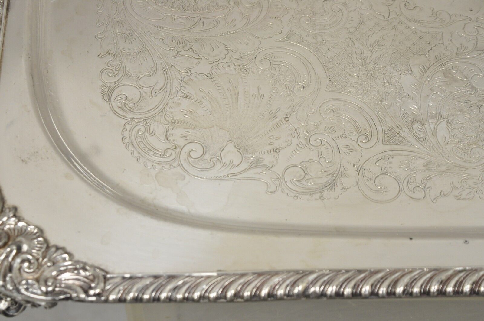 Ornate English Victorian Twin Handle Heavy Silver Plate Platter Tray