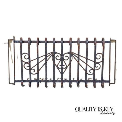 Antique Art Nouveau Black Wrought Iron Heart and Scroll 23x52 Garden Fence Gate