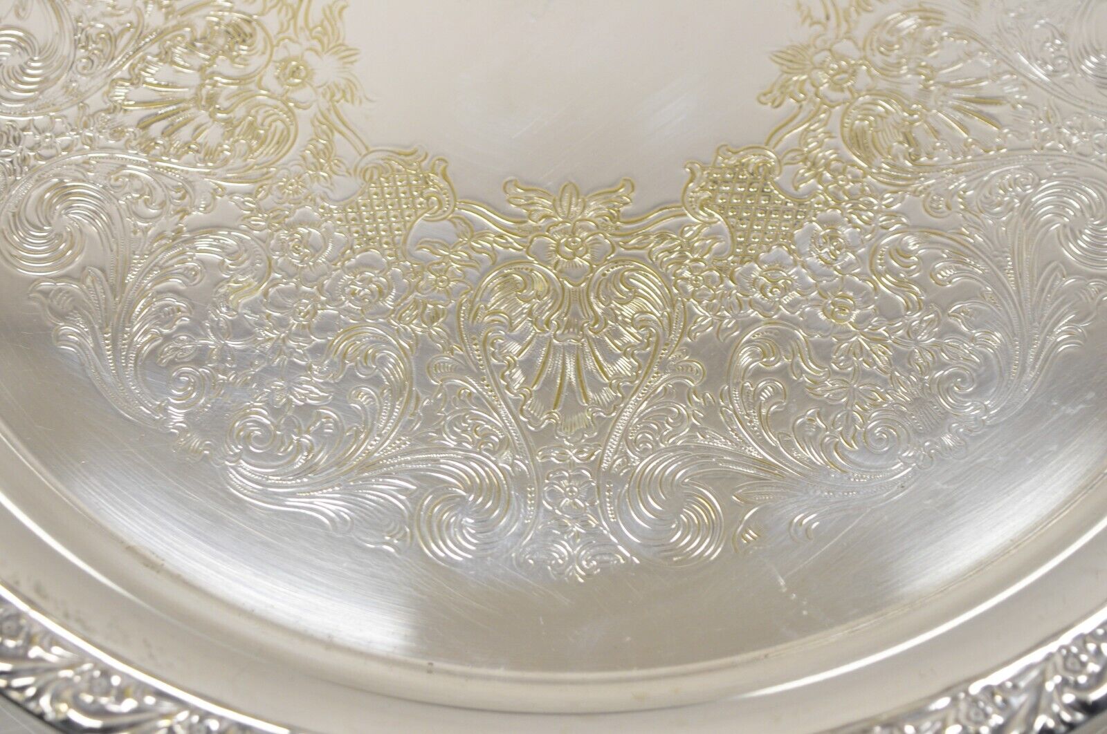 WM Rogers 771 Silver Plated Round Etched Serving Platter Tray