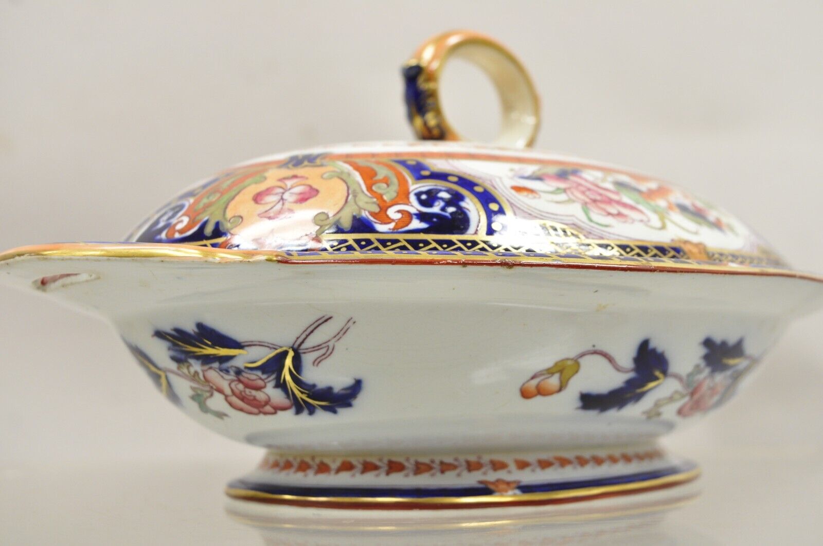 19th C English Ironstone Diamond Patent Covered Vegetable Soup Tureen - a Pair