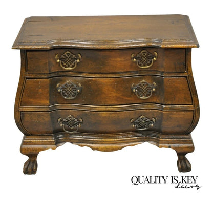 Vintage Small Salesman Sample Chippendale Georgian Style 3 Drawer Bombe Commode