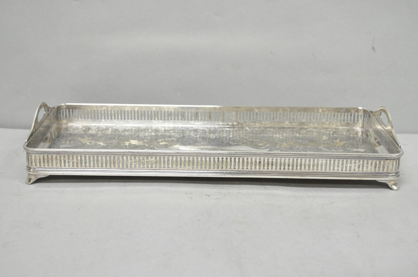 Antique Wilcox Victorian Engraved Narrow Silver Plated Trinket Dish "B" Monogram