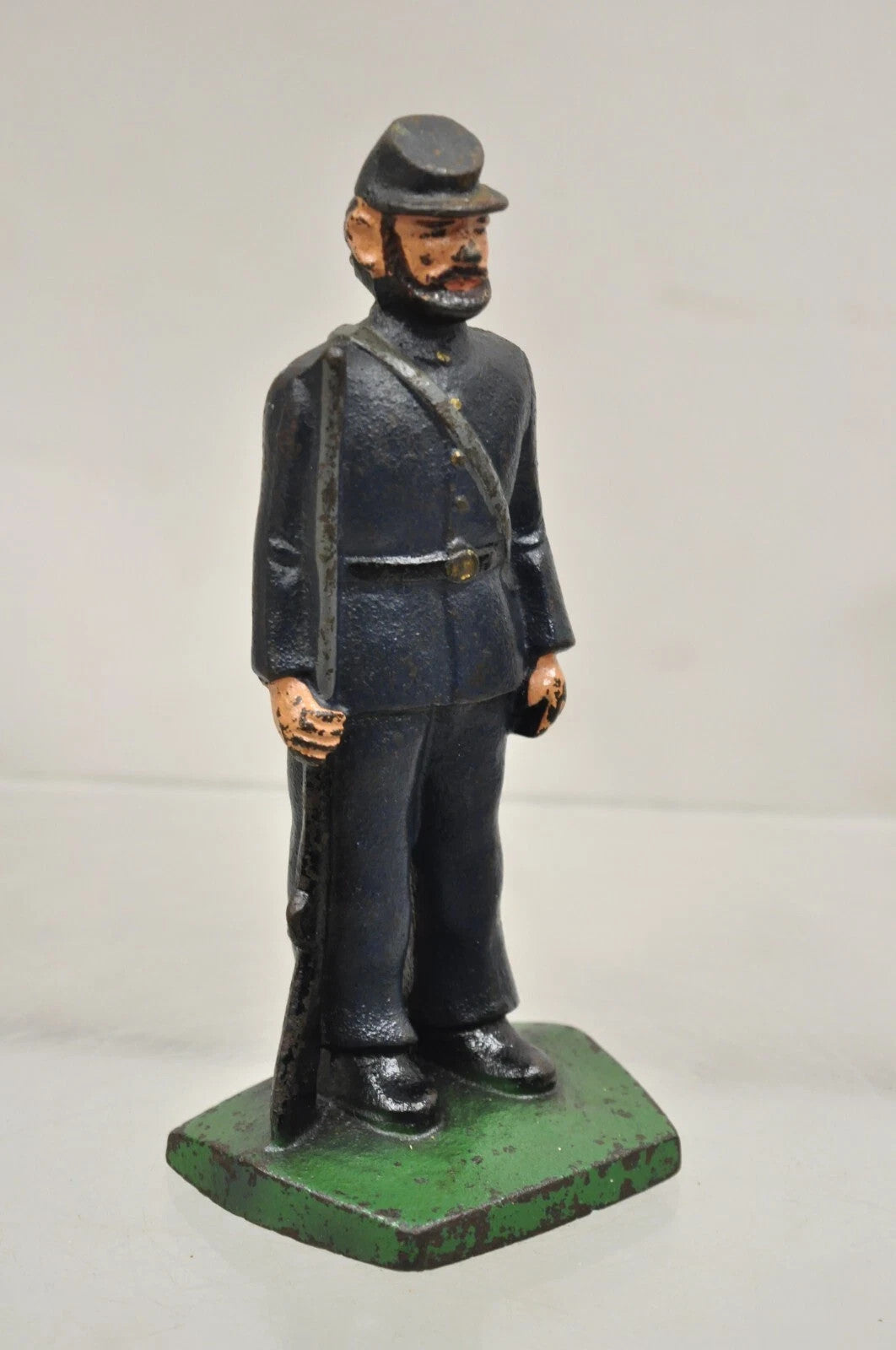 Antique Victorian Cast Iron Figural Painted Military War Soldier Door Stop A