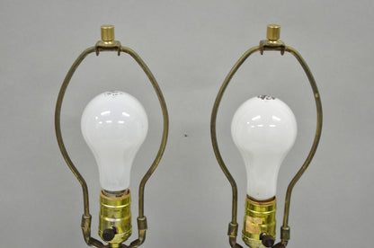 Vintage Mid Century Modern Black Glass w/ Gold Speckles Urn Table Lamps - a Pair
