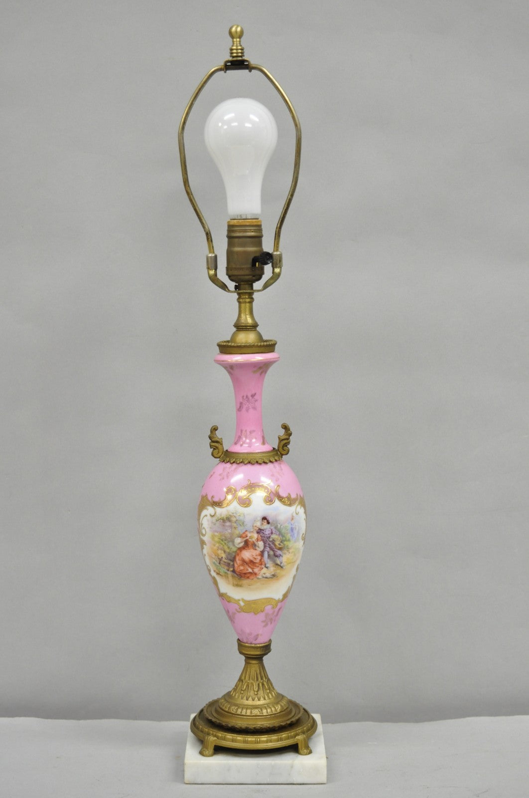 Antique French Victorian Pink Paris Porcelain Petite Urn Figural Table Lamp