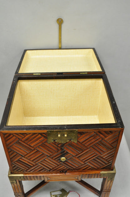 Furniture Classics Ltd Chinese Teak & Bamboo Campaign Chest Side Table on Stand