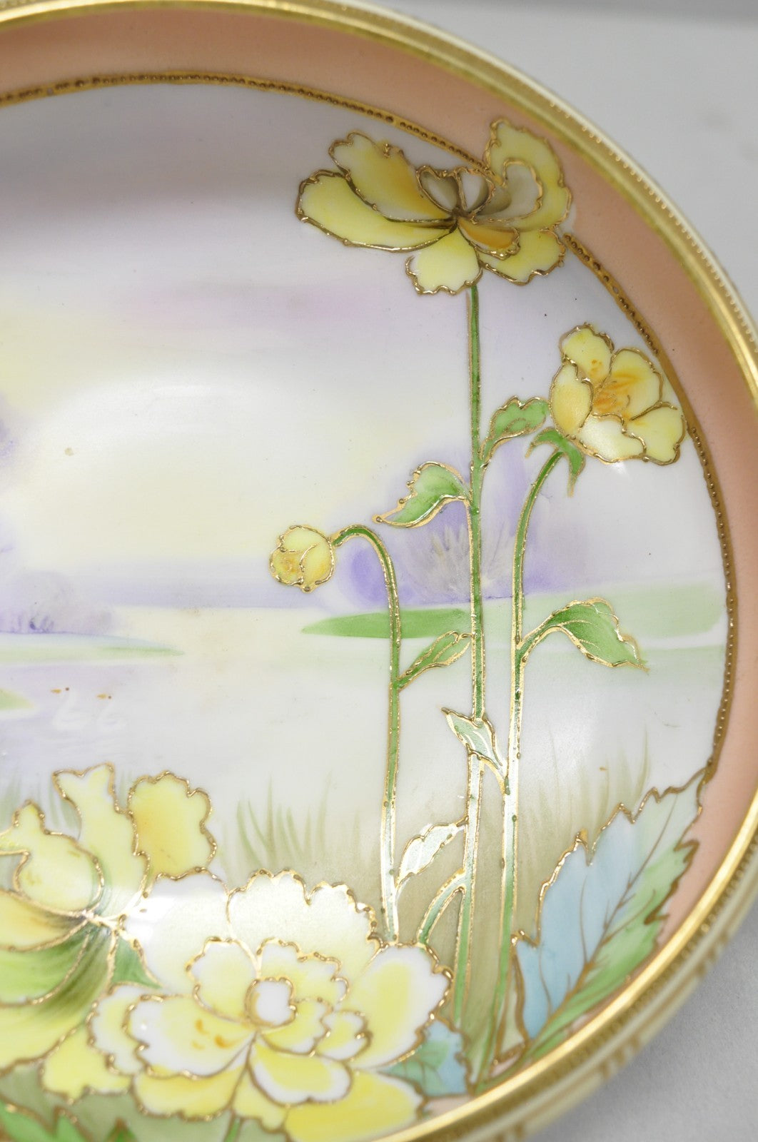 Antique Nippon Morimora Hand Painted Flowers & Ducks Coral Porcelain Bowl (B)