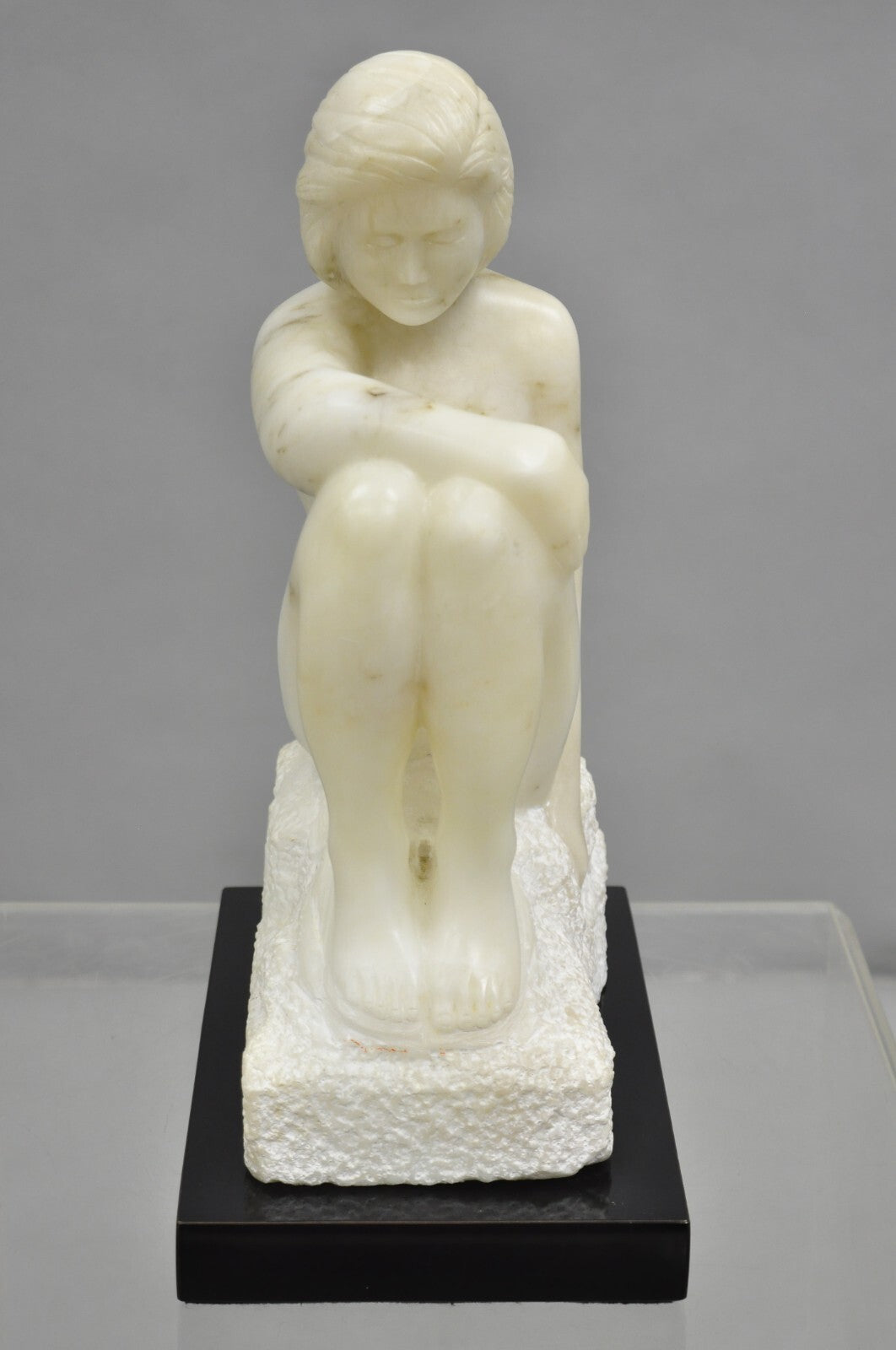 Morton Gaffin "Seated Woman" Modernist Carved White Alabaster Nude Sculpture