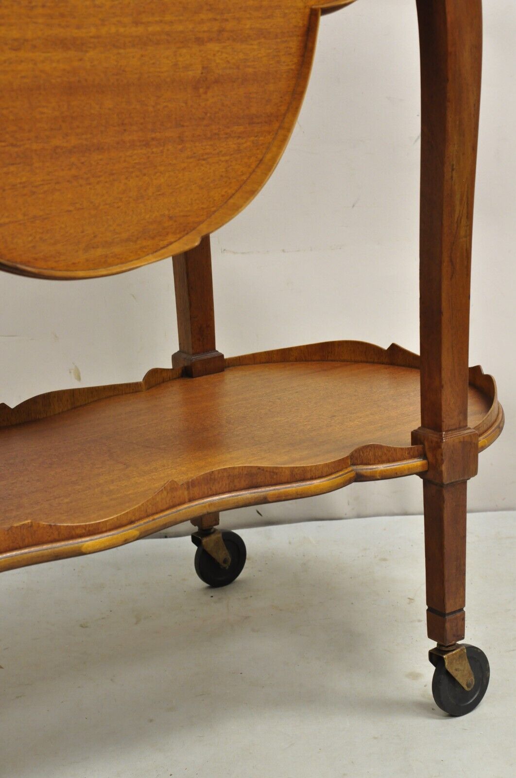 Vintage Regency Style Mahogany Drop Leaf Rolling Server Cart Buffet.