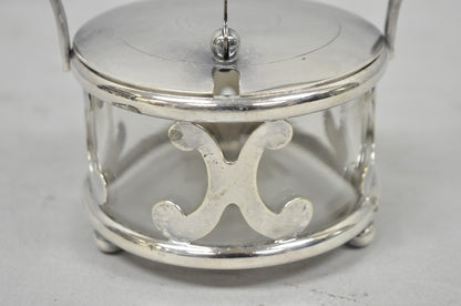 Vintage Art Deco Style Silver Plated Hinged Glass Grated Cheese Jar Sugar Bowl