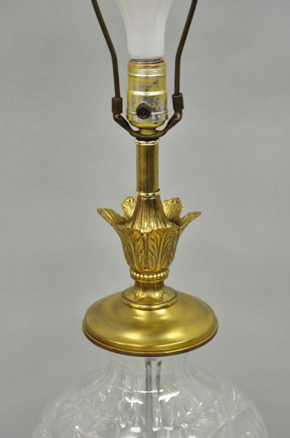 Vintage Victorian Style Etched Crystal Glass Ginger Jar Brass Table Lamp