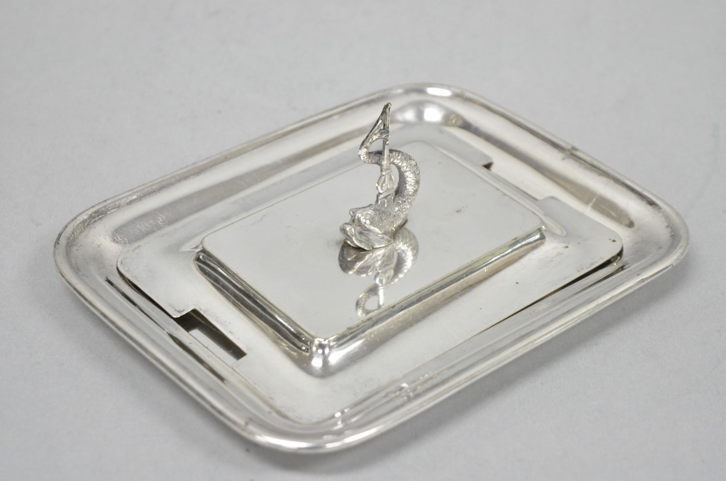 Antique English Regency Silver Plated Serpent Dolphin Desk Dish Note Holder