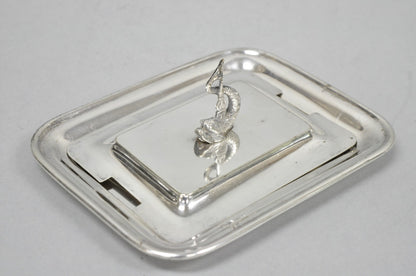 Antique English Regency Silver Plated Serpent Dolphin Desk Dish Note Holder
