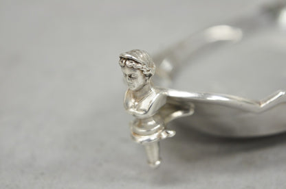 Antique French Renaissance Small Silver Plated Figural Twin Handle Trinket Dish