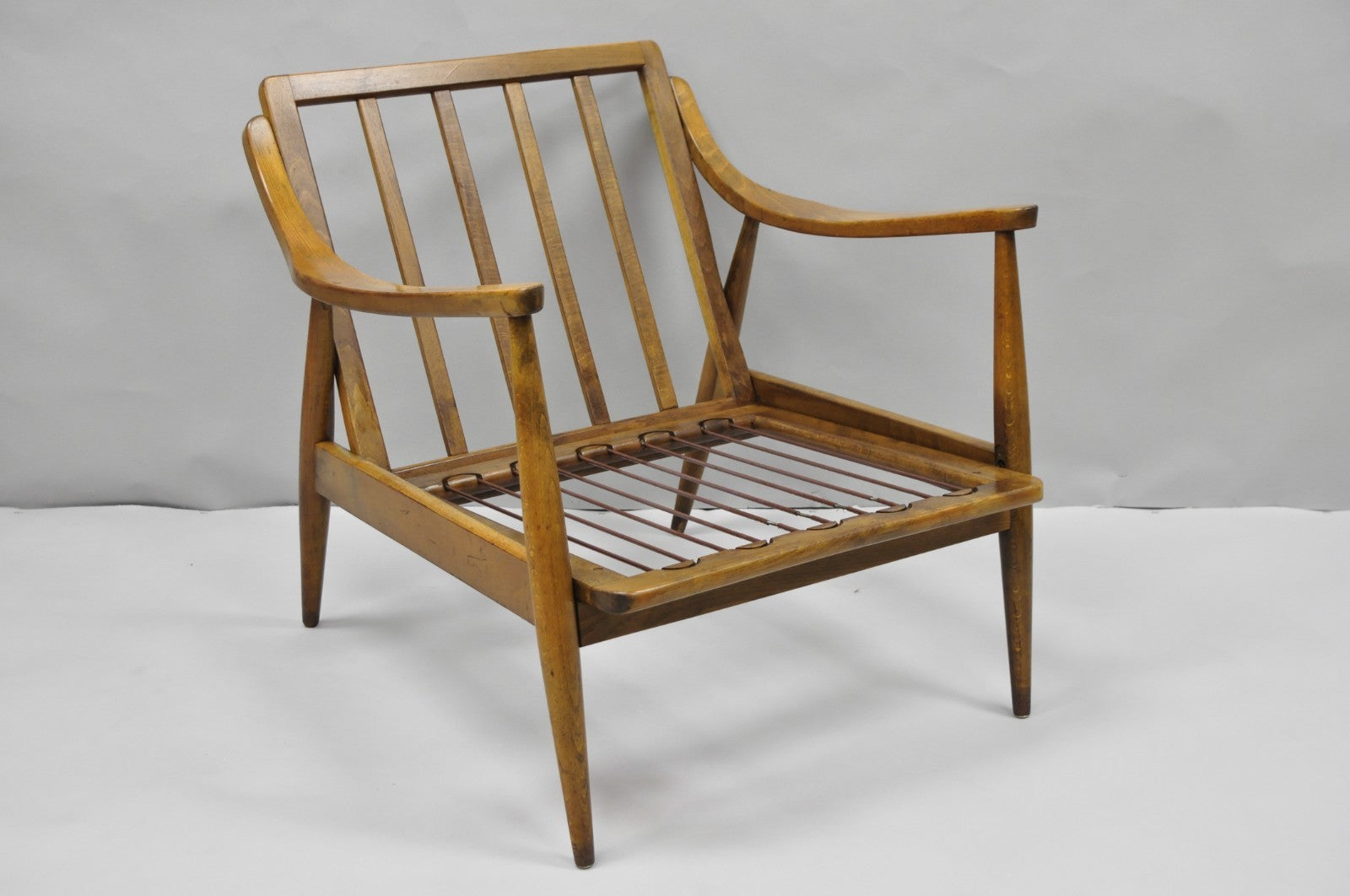 Vintage Mid Century Modern Danish Style Sculptural Walnut Lounge Arm Chair