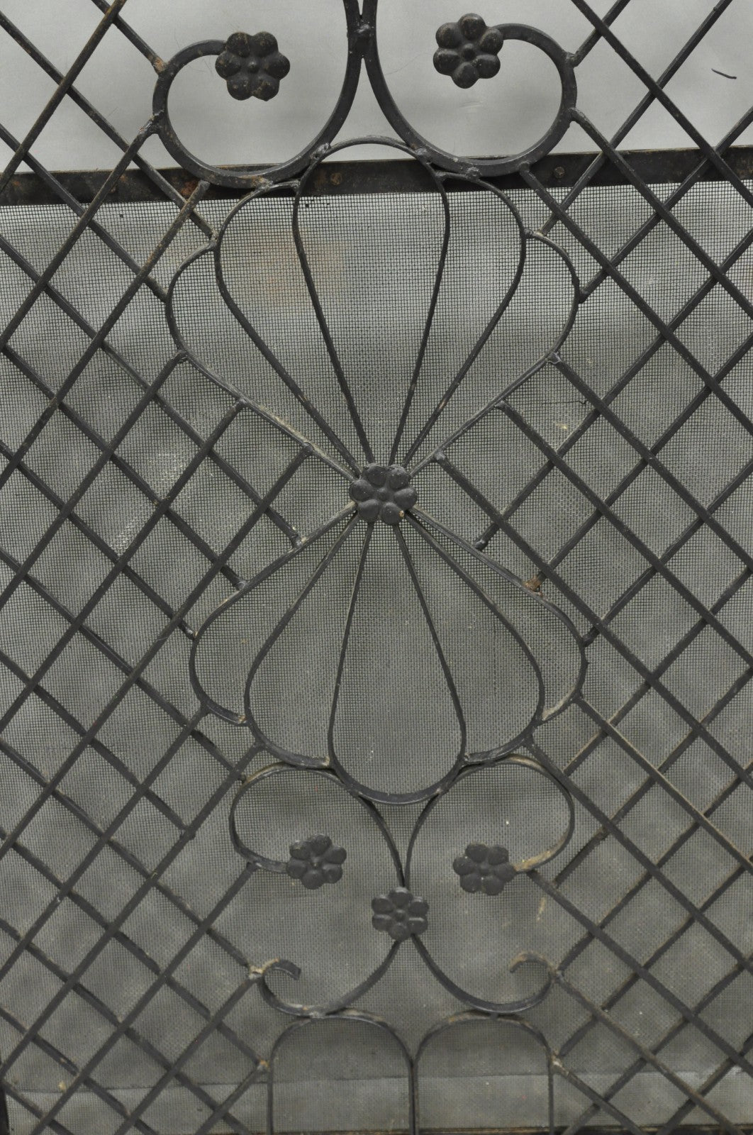 Antique Gothic Arts & Crafts Wrought Iron Scrolling Folding Fireplace Screen