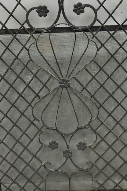Antique Gothic Arts & Crafts Wrought Iron Scrolling Folding Fireplace Screen