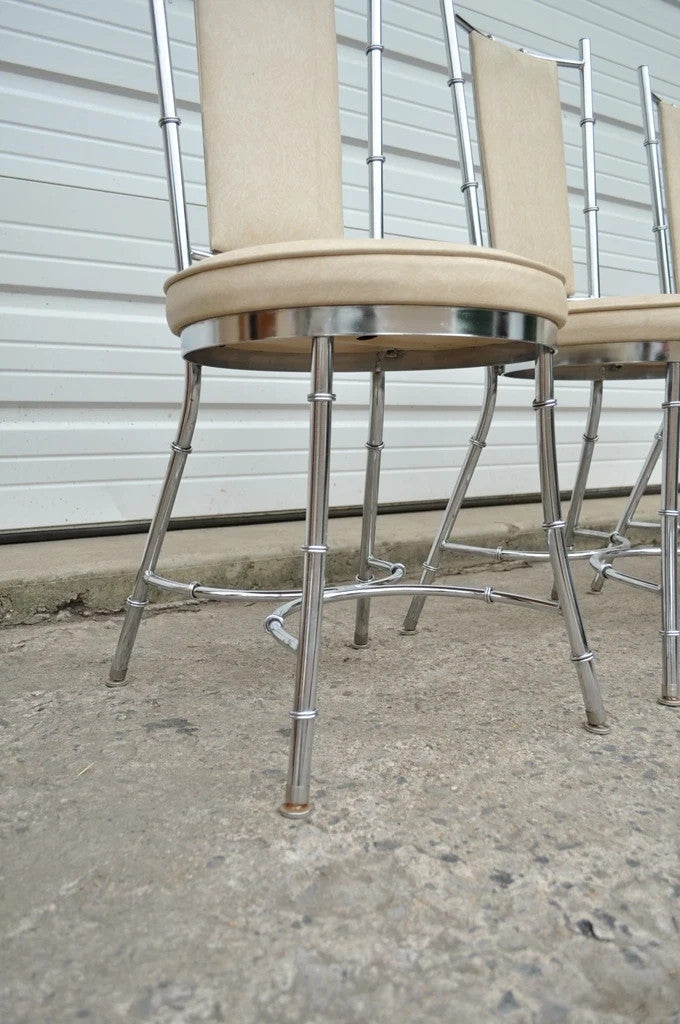 Vintage Hollywood Regency Chrome Metal Faux Bamboo Dining Kitchen Set - 5 Pc Set
