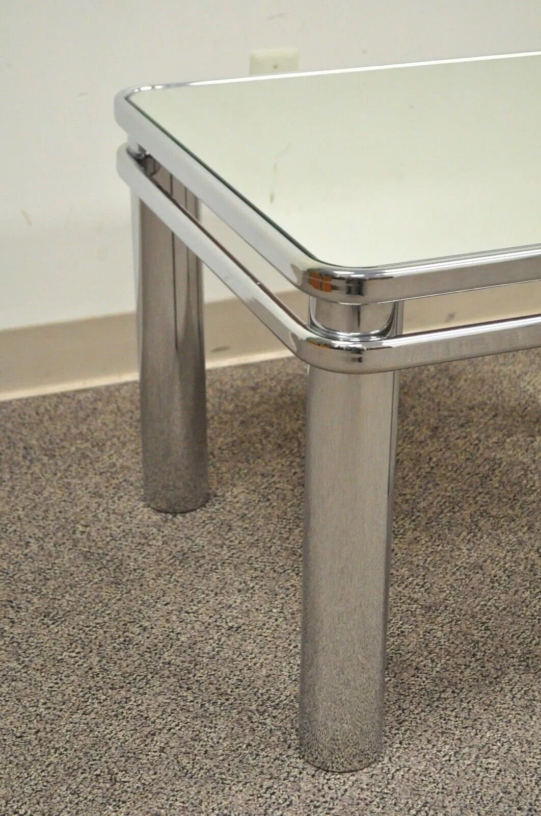 Mid Century Modern Baughman Style Tubular Chrome Glass Mirror Accent Side Table
