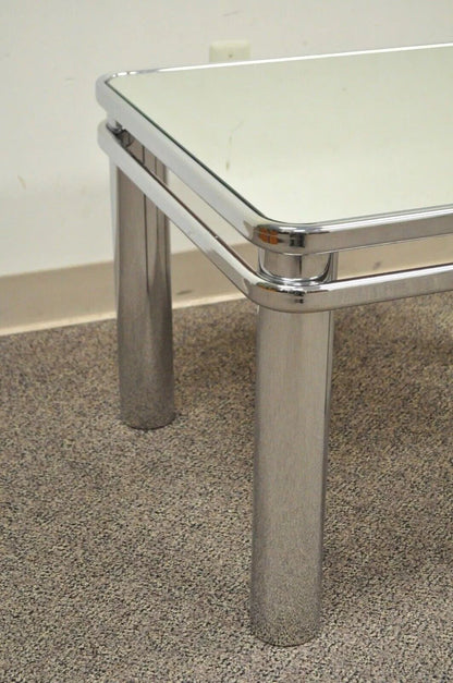 Mid Century Modern Baughman Style Tubular Chrome Glass Mirror Accent Side Table
