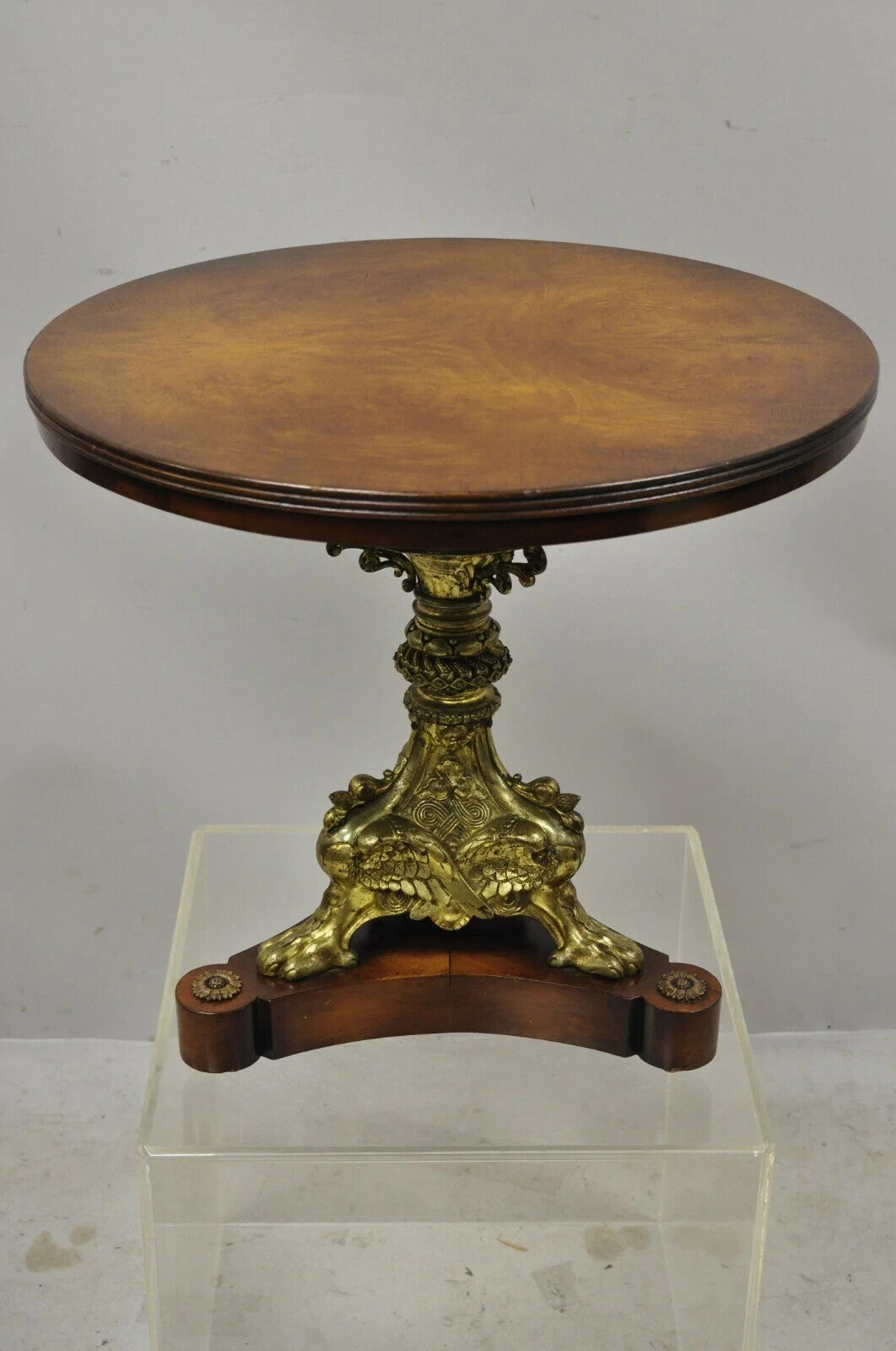 Antique French Empire Bronze Figural Swans Paw Foot Pedestal Base Low Side Table