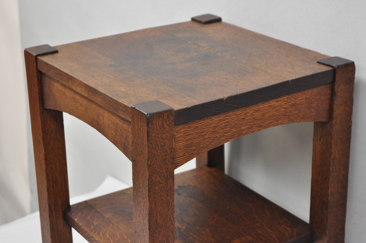 Antique Arts & Crafts Mission Oak Stickley Style 2 Tier Plant Stand Side Table
