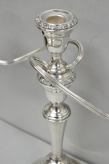 Vintage Gorham YC3021 Silver Plated 3 Arm Convertible Candelabra - a Pair
