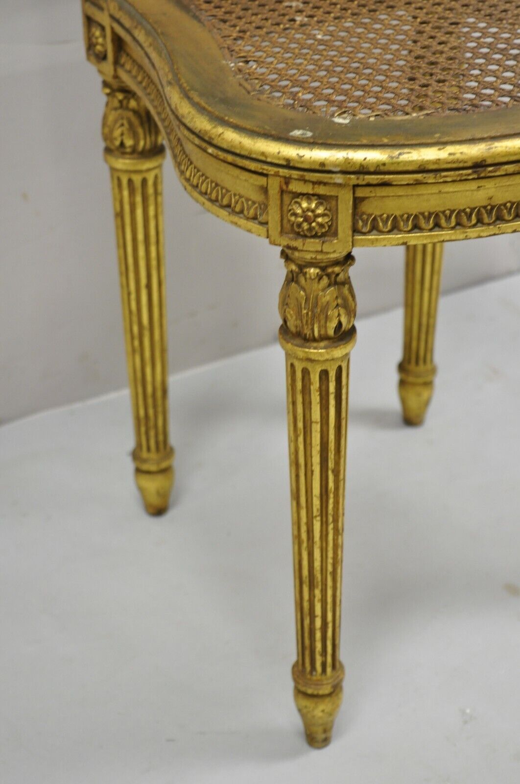 Antique Victorian French Louis XV Style Gold Giltwood Cane Boudoir Side Chair